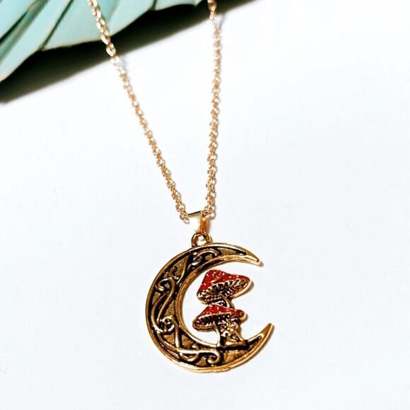 Gold mushroom necklace S193 - Picture 2 of 2